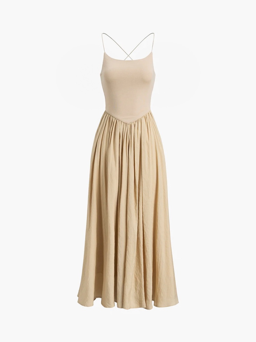 Commense Open Back Midi Tank Dress Beige Small in Apricot